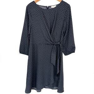 NWT Loft Outlet Grey & White Polka Dot Faux Wrap Mini Dress Size 10